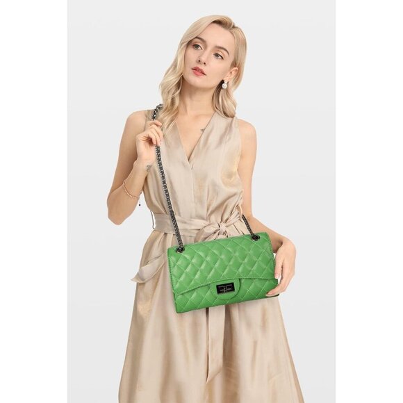 Women Light Green Imported Trendy Quilted Crossbody Shoulder Chain Designer Bag - Picture 2 of 6
